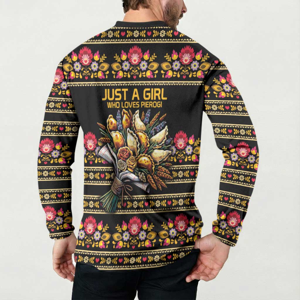 Gold Pierogi Flowers Over Dumplings Button Sweatshirt