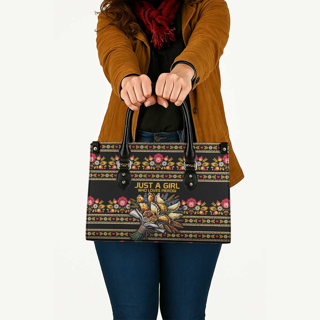Gold Pierogi Flowers Over Dumplings Leather Bag