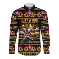 Gold Pierogi Flowers Over Dumplings Long Sleeve Button Shirt