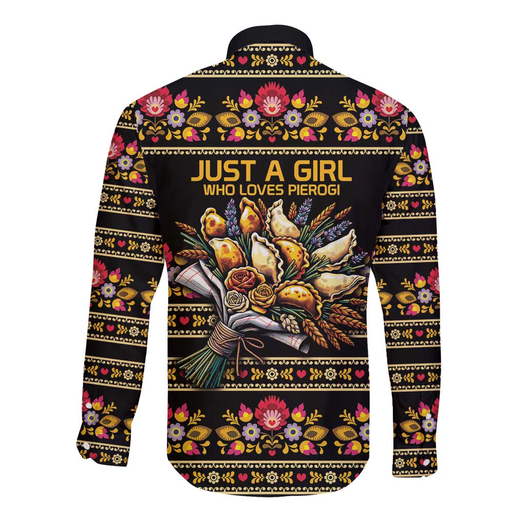 Gold Pierogi Flowers Over Dumplings Long Sleeve Button Shirt