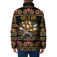 Gold Pierogi Flowers Over Dumplings Padded Jacket