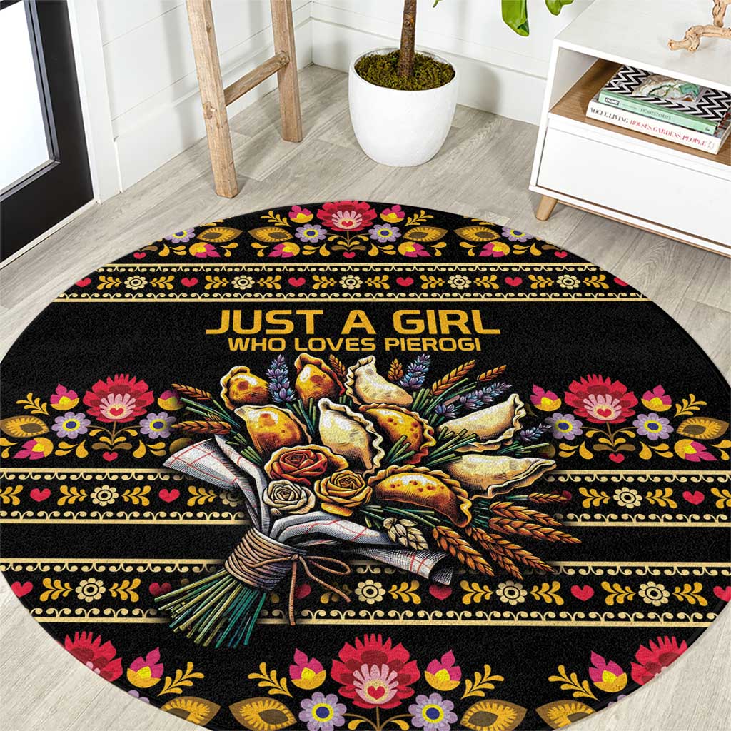 Gold Pierogi Flowers Over Dumplings Round Carpet