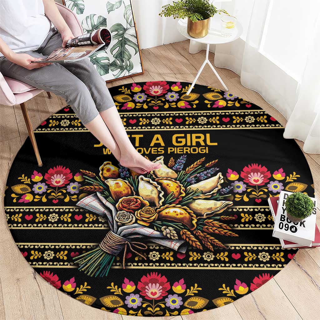 Gold Pierogi Flowers Over Dumplings Round Carpet