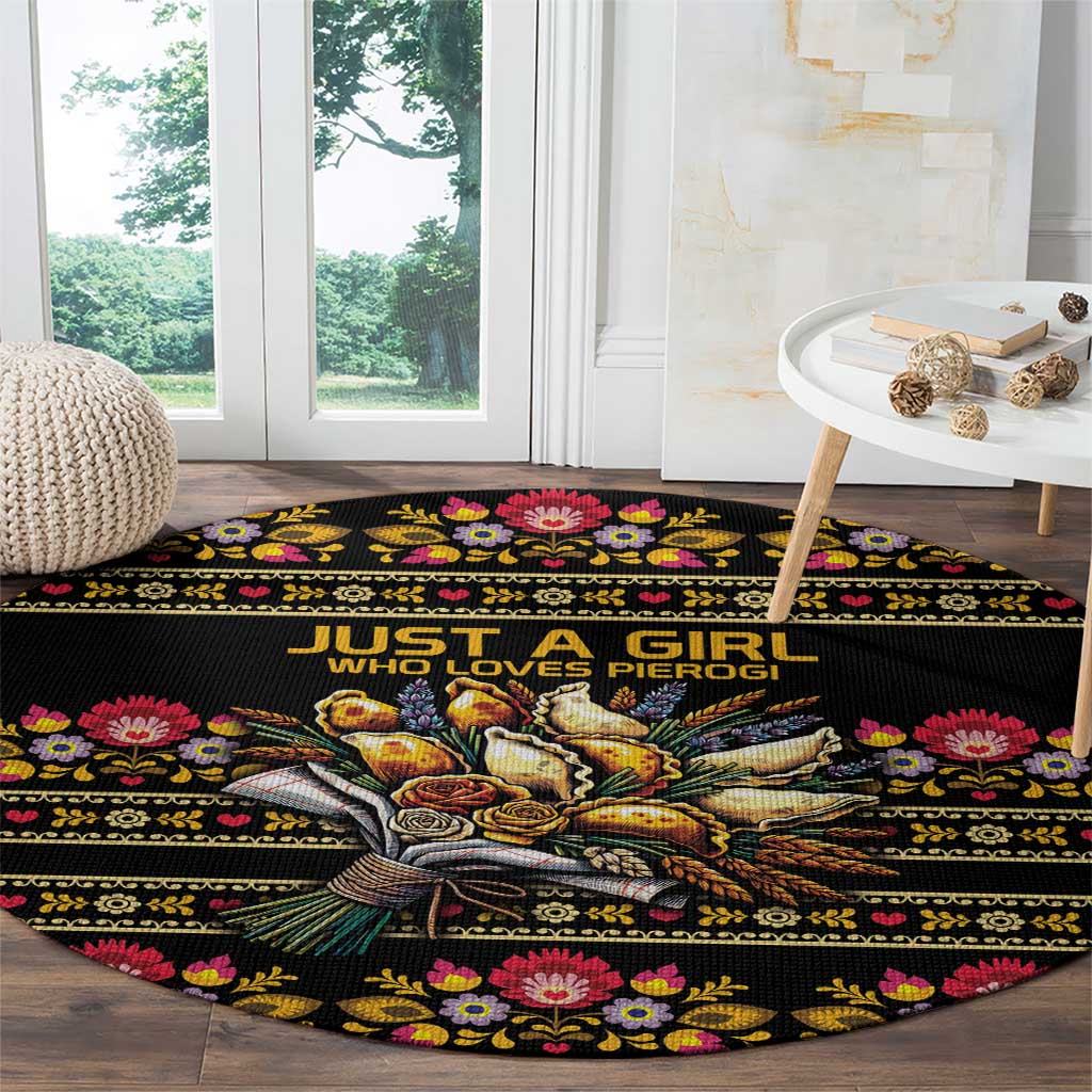 Gold Pierogi Flowers Over Dumplings Round Carpet