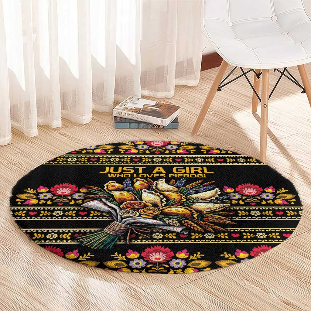 Gold Pierogi Flowers Over Dumplings Round Carpet