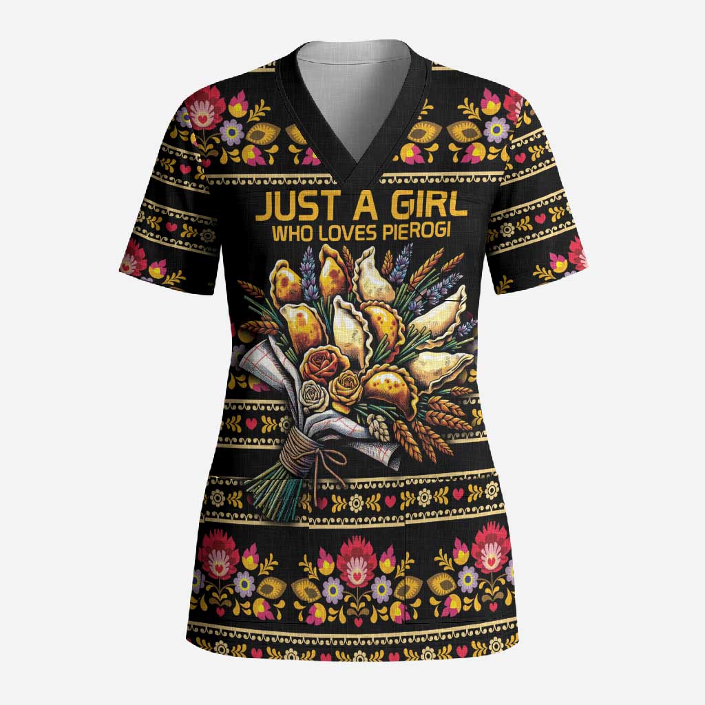 Gold Pierogi Flowers Over Dumplings Scrub Top