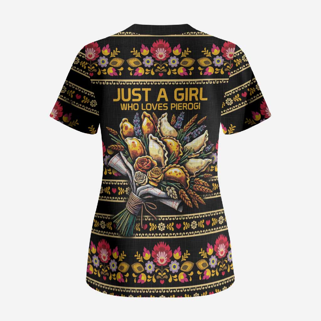 Gold Pierogi Flowers Over Dumplings Scrub Top