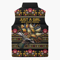 Gold Pierogi Flowers Over Dumplings Sleeveless Puffer Jacket