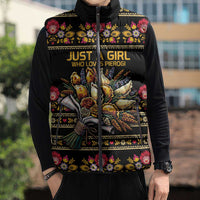 Gold Pierogi Flowers Over Dumplings Sleeveless Puffer Jacket