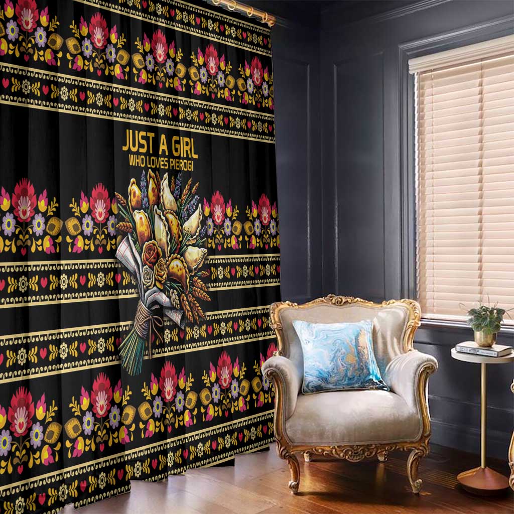 Gold Pierogi Flowers Over Dumplings Window Curtain