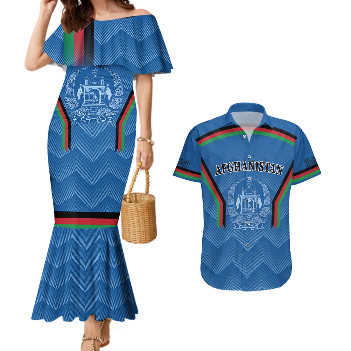 Custom Afghanistan Cricket Couples Matching Mermaid Dress and Hawaiian Shirt Afghan Coat Of Arm with Special Flag LT9 - Wonder Print Shop