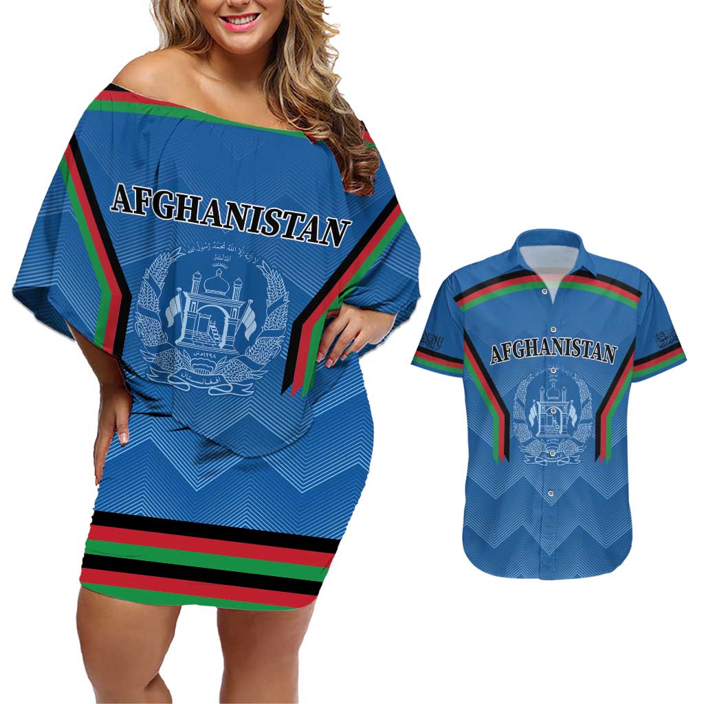 Custom Afghanistan Cricket Couples Matching Off Shoulder Short Dress and Hawaiian Shirt Afghan Coat Of Arm with Special Flag LT9 - Wonder Print Shop