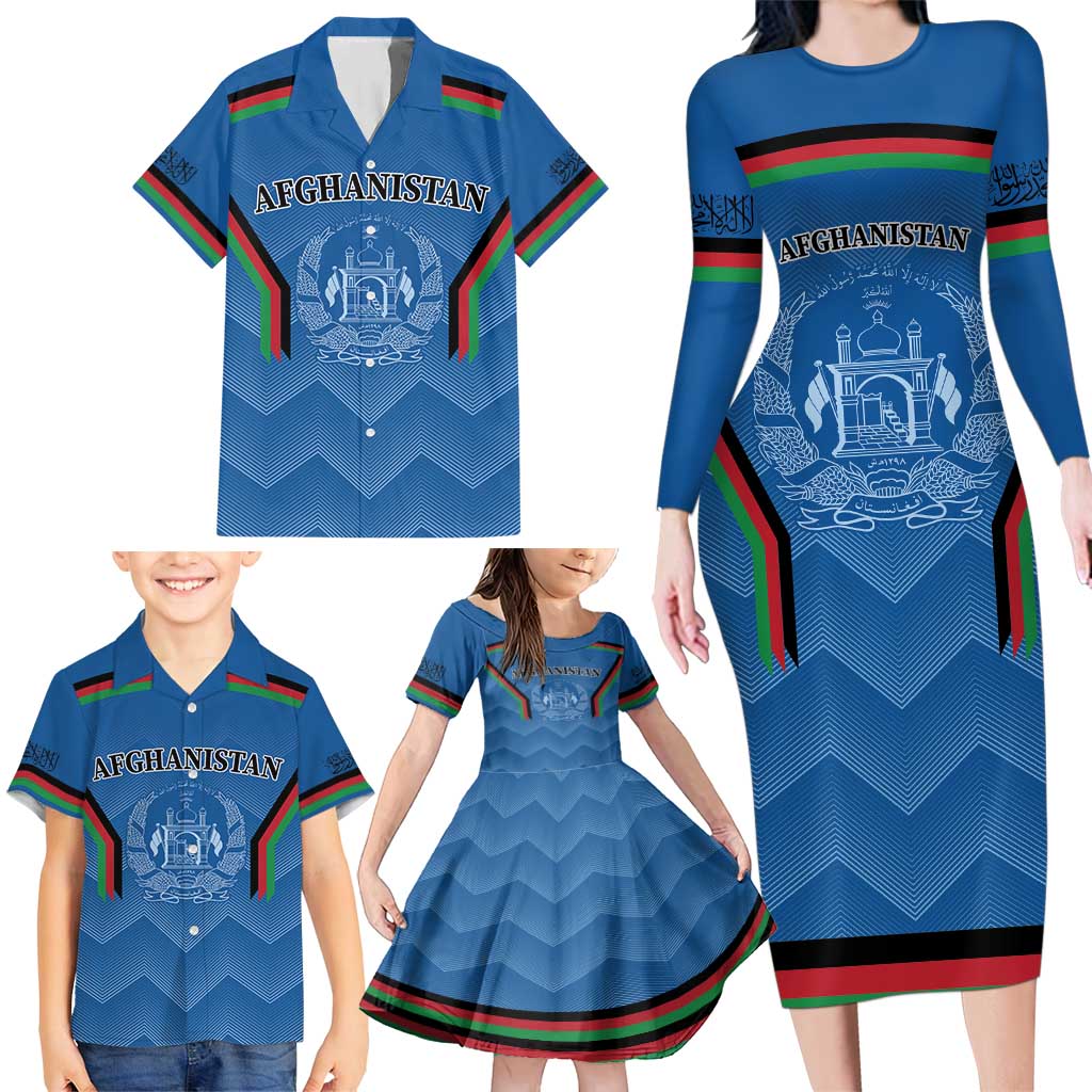 Custom Afghanistan Cricket Family Matching Long Sleeve Bodycon Dress and Hawaiian Shirt Afghan Coat Of Arm with Special Flag LT9 - Wonder Print Shop