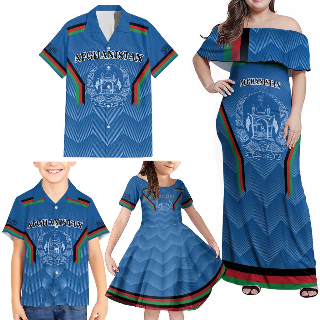 Custom Afghanistan Cricket Family Matching Off Shoulder Maxi Dress and Hawaiian Shirt Afghan Coat Of Arm with Special Flag LT9 - Wonder Print Shop