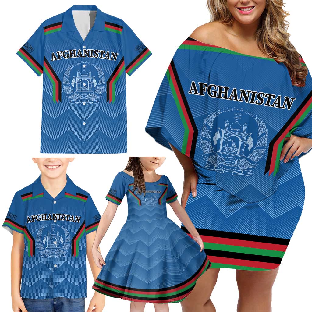 Custom Afghanistan Cricket Family Matching Off Shoulder Short Dress and Hawaiian Shirt Afghan Coat Of Arm with Special Flag LT9 - Wonder Print Shop