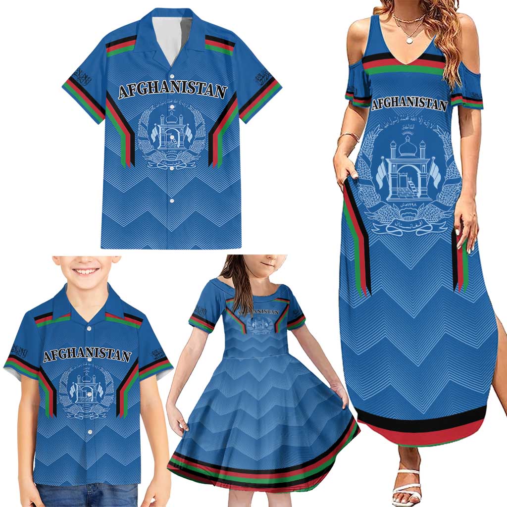 Custom Afghanistan Cricket Family Matching Summer Maxi Dress and Hawaiian Shirt Afghan Coat Of Arm with Special Flag - Wonder Print Shop