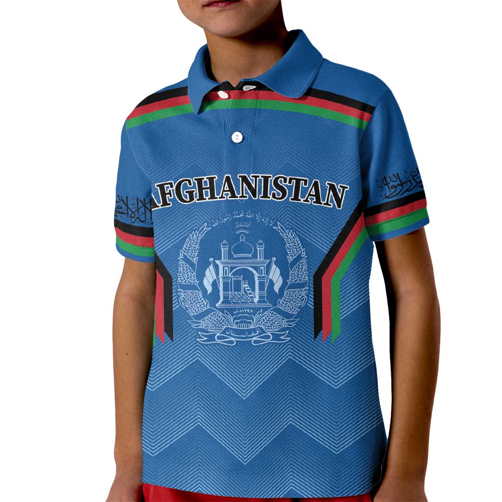 Custom Afghanistan Cricket Kid Polo Shirt Afghan Coat Of Arm with Special Flag - Wonder Print Shop