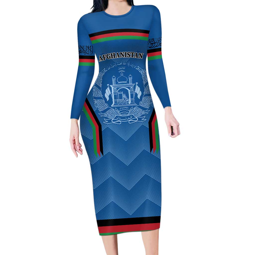 Custom Afghanistan Cricket Long Sleeve Bodycon Dress Afghan Coat Of Arm with Special Flag - Wonder Print Shop