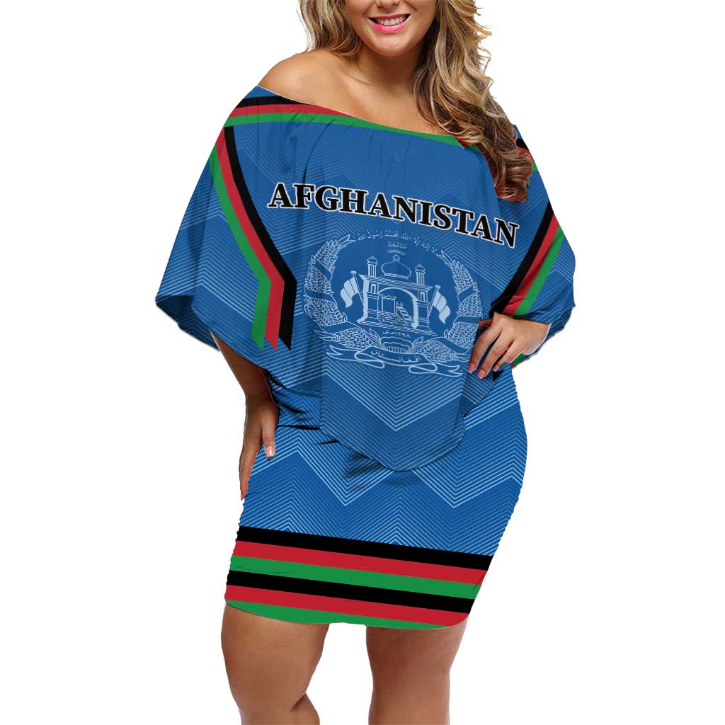 Custom Afghanistan Cricket Off Shoulder Short Dress Afghan Coat Of Arm with Special Flag - Wonder Print Shop