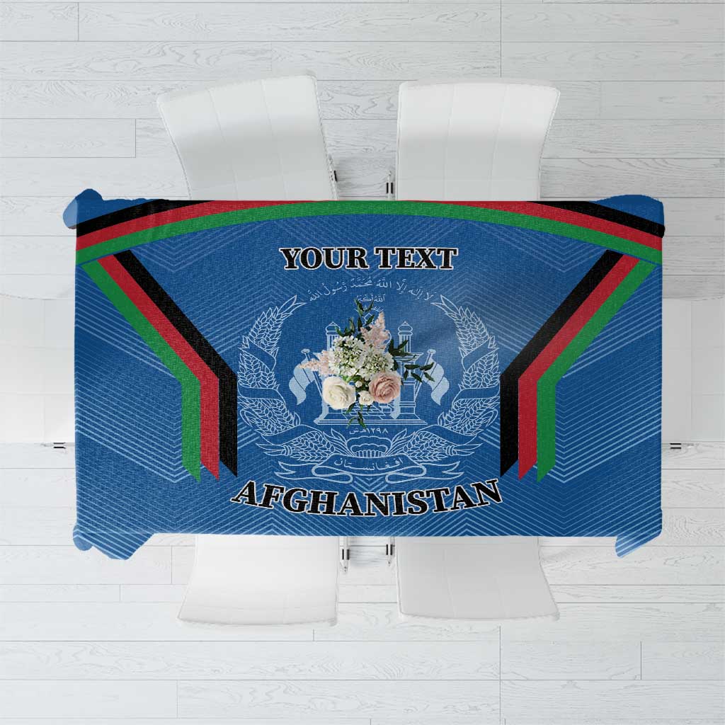 Blue Afghanistan tablecloth with crest emblem and colorful border