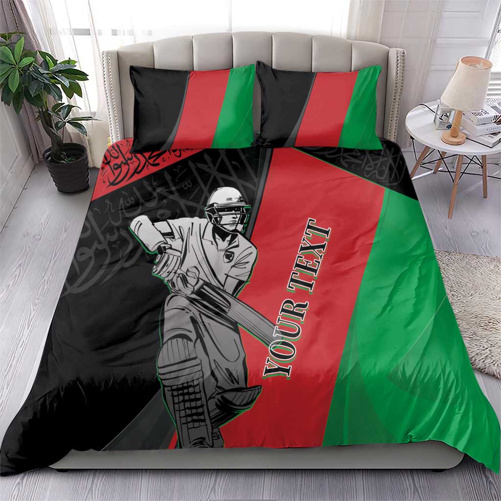 Cricket bedding set: matching duvet and pillow covers in black, red, and green.