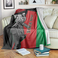 Afghanistan cricket blanket with black, red, and green panels and player graphic