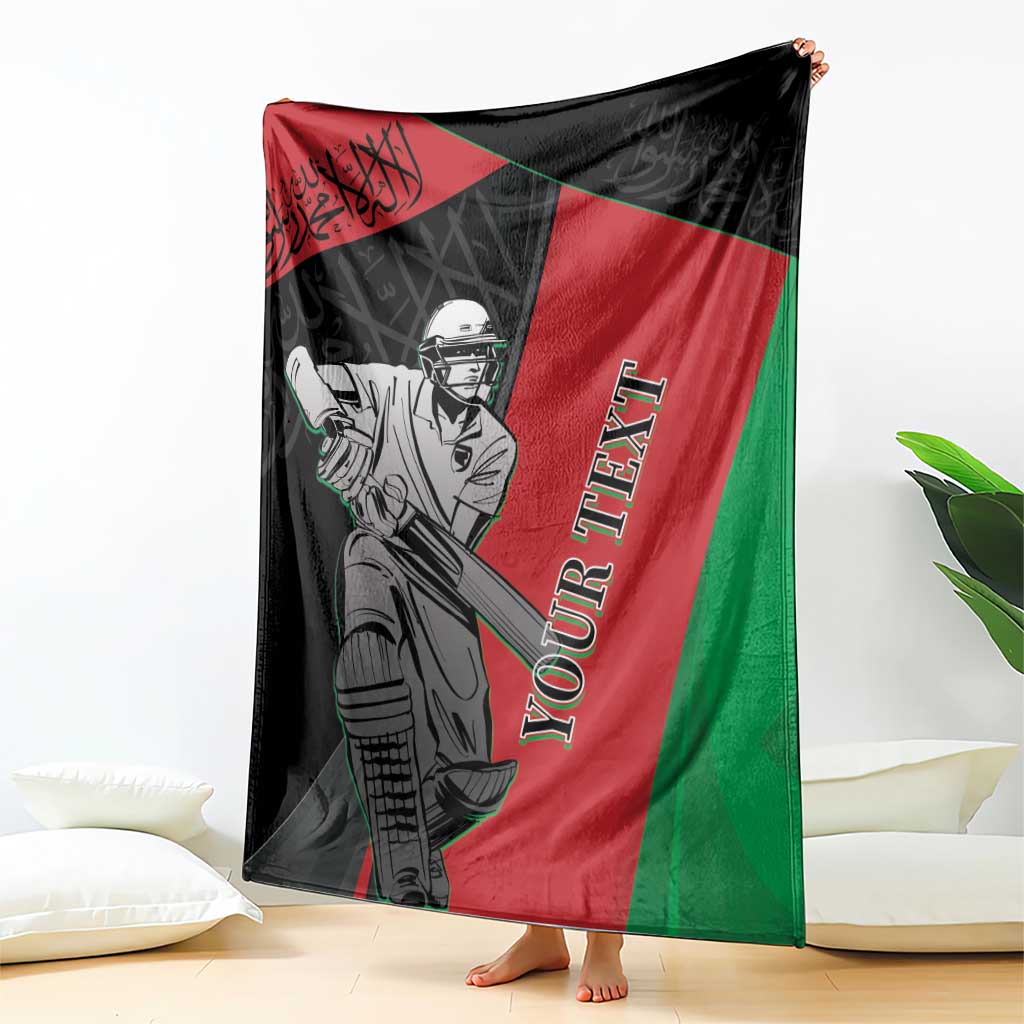 Afghanistan cricket blanket draped, featuring cricket player art and tricolor design
