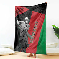 Afghanistan cricket blanket draped, featuring cricket player art and tricolor design