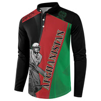 Black button-front cricket sweatshirt with green-red panel and vertical Afghanistan text graphic