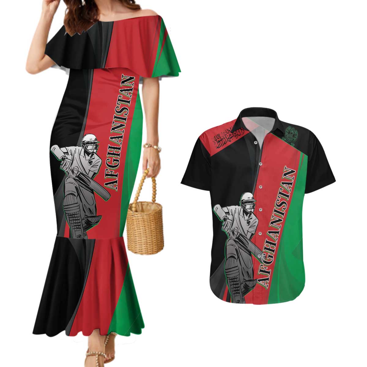 Custom Afghanistan Cricket Couples Matching Mermaid Dress and Hawaiian Shirt Sporty Version LT9 - Wonder Print Shop