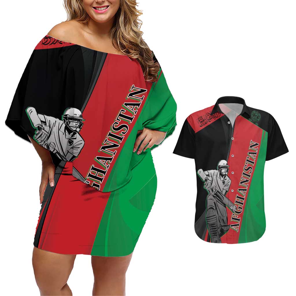 Custom Afghanistan Cricket Couples Matching Off Shoulder Short Dress and Hawaiian Shirt Sporty Version LT9 - Wonder Print Shop