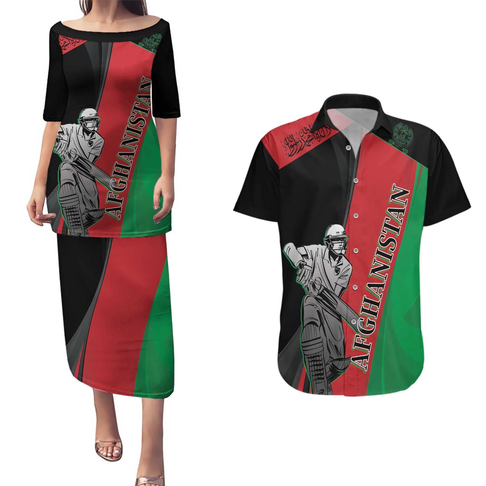 Custom Afghanistan Cricket Couples Matching Puletasi and Hawaiian Shirt Sporty Version LT9 - Wonder Print Shop