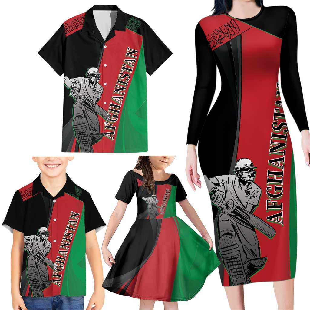 Custom Afghanistan Cricket Family Matching Long Sleeve Bodycon Dress and Hawaiian Shirt Sporty Version LT9 - Wonder Print Shop