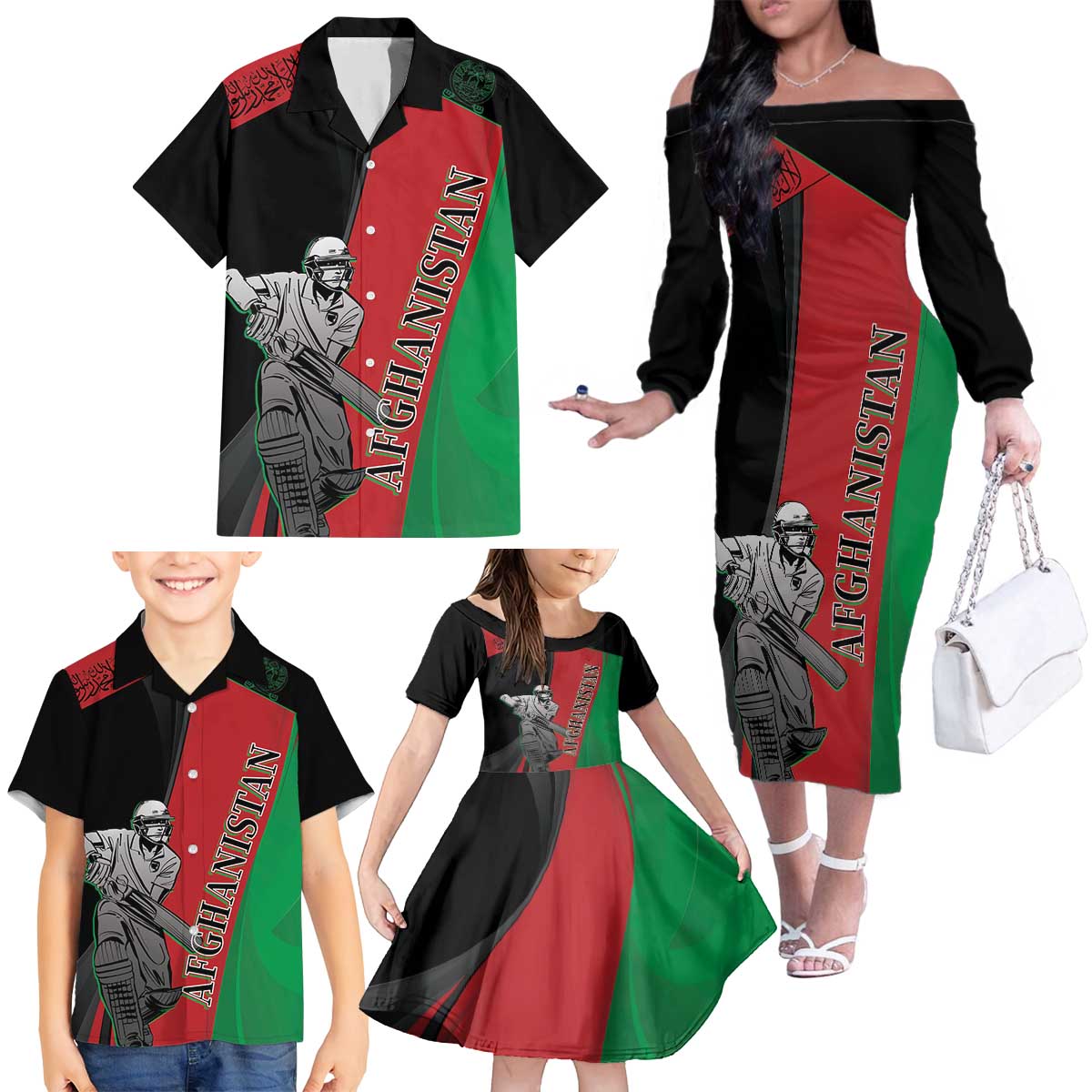 Custom Afghanistan Cricket Family Matching Off The Shoulder Long Sleeve Dress and Hawaiian Shirt Sporty Version - Wonder Print Shop