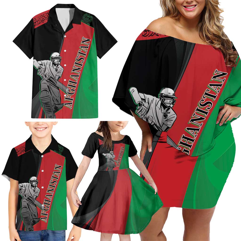 Custom Afghanistan Cricket Family Matching Off Shoulder Short Dress and Hawaiian Shirt Sporty Version LT9 - Wonder Print Shop