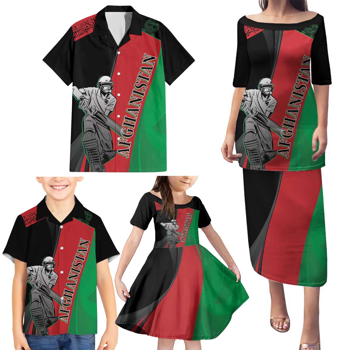 Custom Afghanistan Cricket Family Matching Puletasi and Hawaiian Shirt Sporty Version - Wonder Print Shop