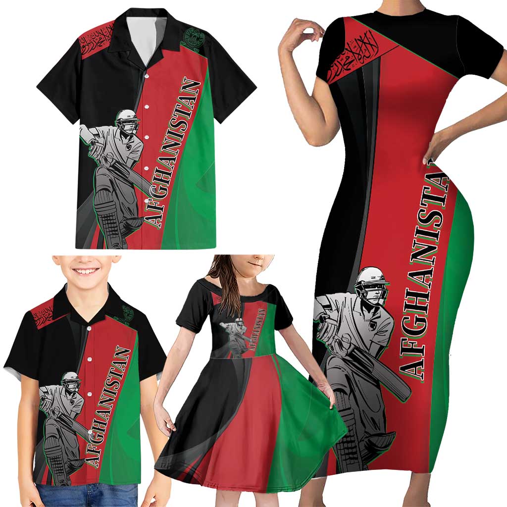 Custom Afghanistan Cricket Family Matching Short Sleeve Bodycon Dress and Hawaiian Shirt Sporty Version - Wonder Print Shop