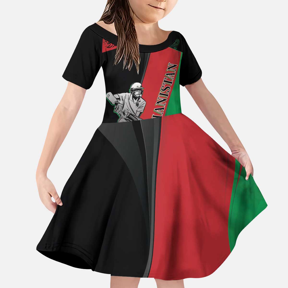 Custom Afghanistan Cricket Kid Short Sleeve Dress Sporty Version - Wonder Print Shop