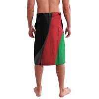 Afghanistan cricket lavalava, black and red panels with green accent, side view