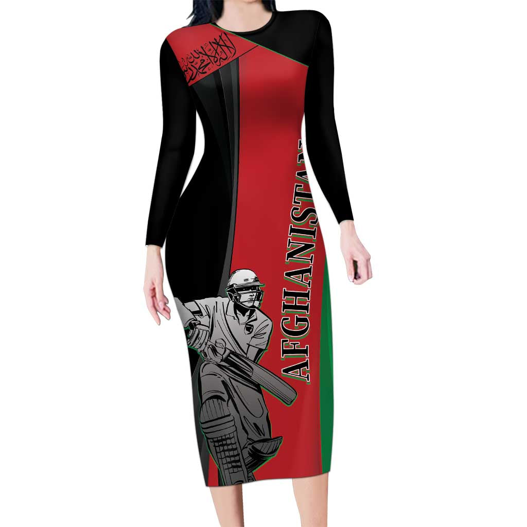 Custom Afghanistan Cricket Long Sleeve Bodycon Dress Sporty Version - Wonder Print Shop