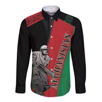 Black long-sleeve button shirt with red-green cricket graphic and player illustration