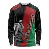 Unisex long-sleeve cricket shirt in black with red and green diagonal panels