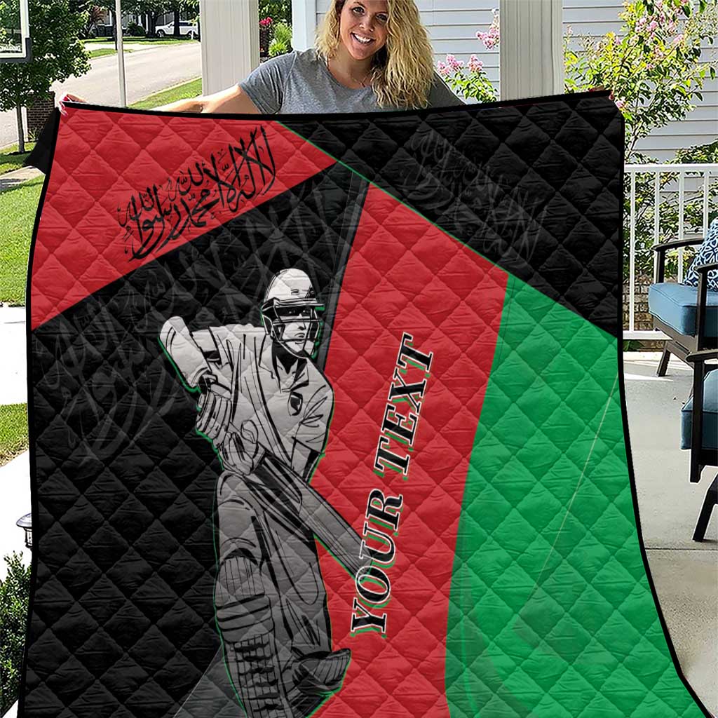Afghanistan cricket quilt blanket in black, red, and green with batting player graphic