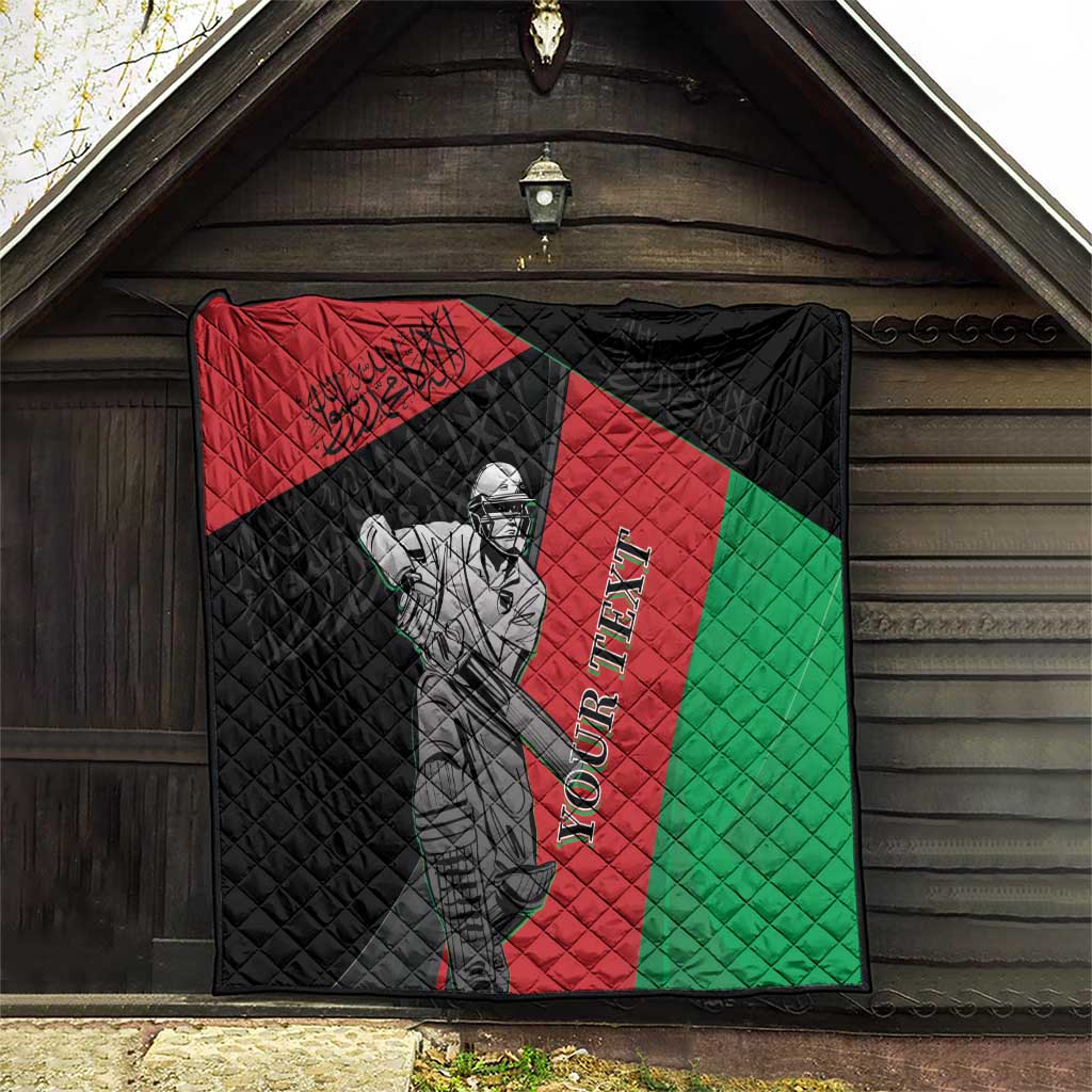 Afghanistan cricket quilt blanket hanging display in black, red, and green with player print