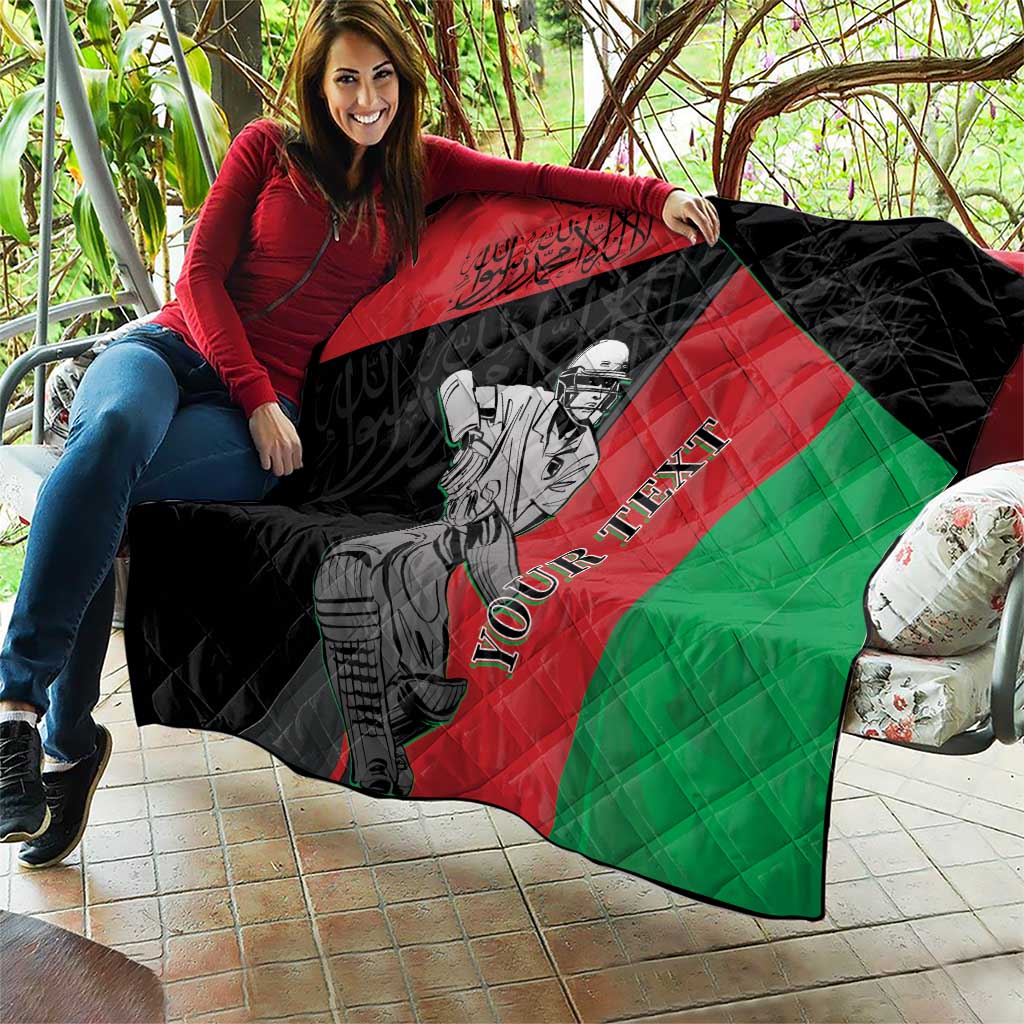 Afghanistan cricket quilt blanket with black, red, and green sections and large player graphic