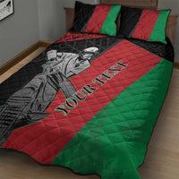 Cricket quilt bed set with red center panel, green sides, black border, and player design