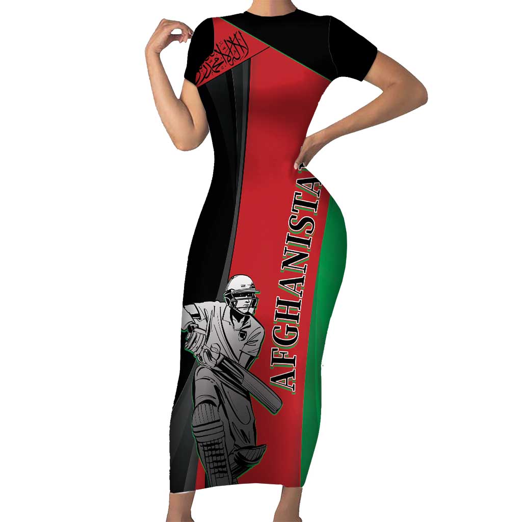 Custom Afghanistan Cricket Short Sleeve Bodycon Dress Sporty Version - Wonder Print Shop