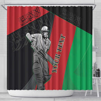 Afghanistan cricket shower curtain with flag panel colors and outlined cricket player