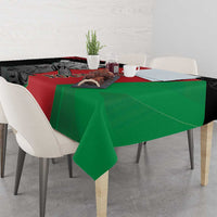 Custom Afghanistan cricket tablecloth: black base with red-and-green center panel and corner image