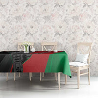 Custom Afghanistan cricket tablecloth: black base with red stripe and green panel, player artwork